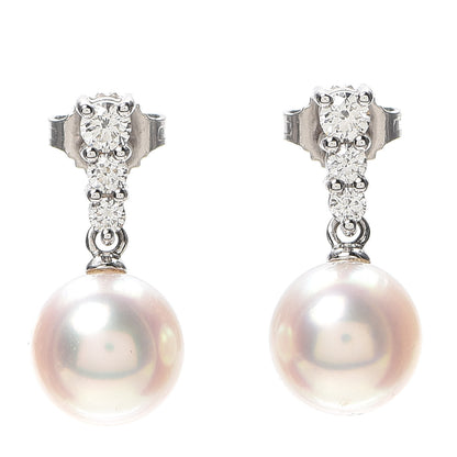 Mikimoto 18K White Gold Diamond Akoya Pearl 8mm Morning Dew Earrings 1 of 7