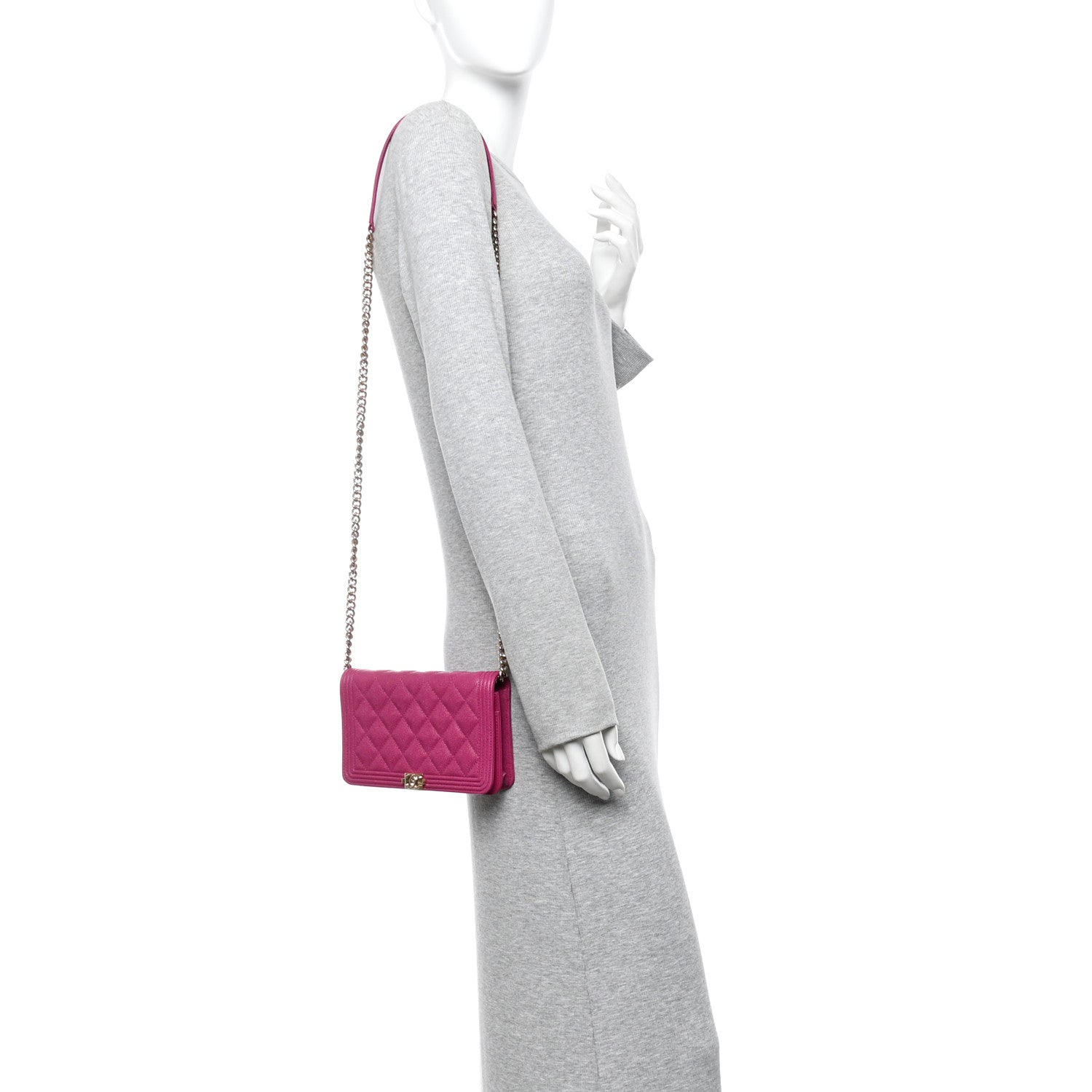 Chanel Caviar Quilted Boy Wallet On Chain WOC Fuchsia 2 of 12
