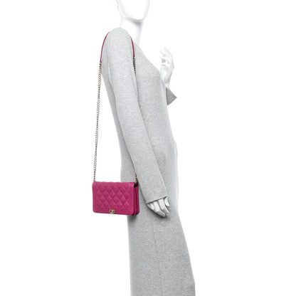 Chanel Caviar Quilted Boy Wallet On Chain WOC Fuchsia 2 of 12