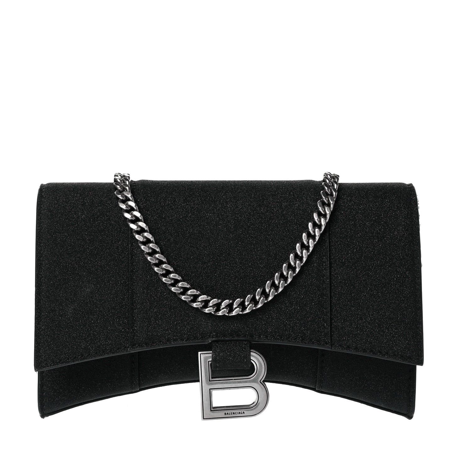 Glitter Fabric Hourglass Chain Bag Black