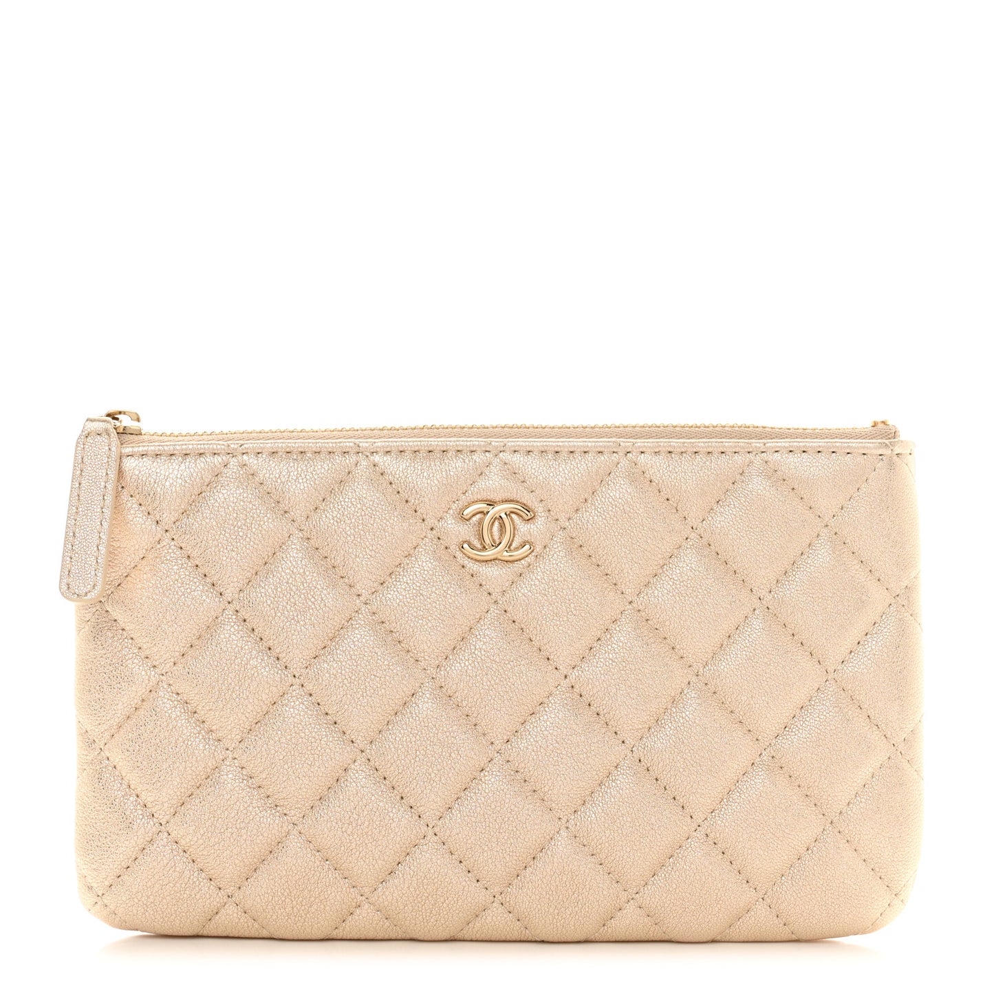 Metallic Lambskin Quilted Cosmetic Case Gold