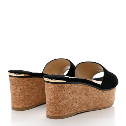Jimmy Choo Suede Cork DeeDee Platform Wedge Slide Sandals 39 Black 4 of 8