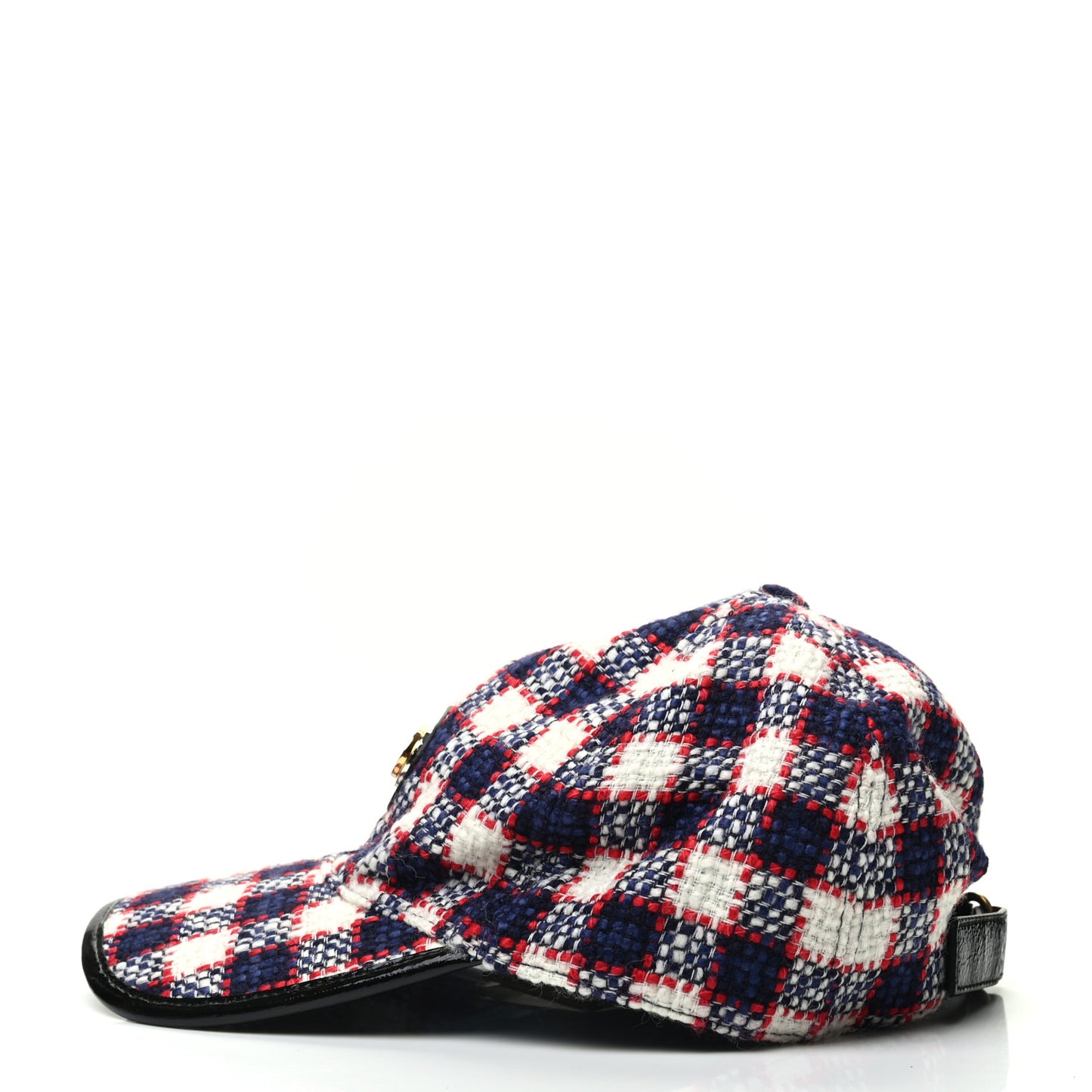 Vintage Tweed Check Claudia Baseball Hat L White Hibiscus Red Marine