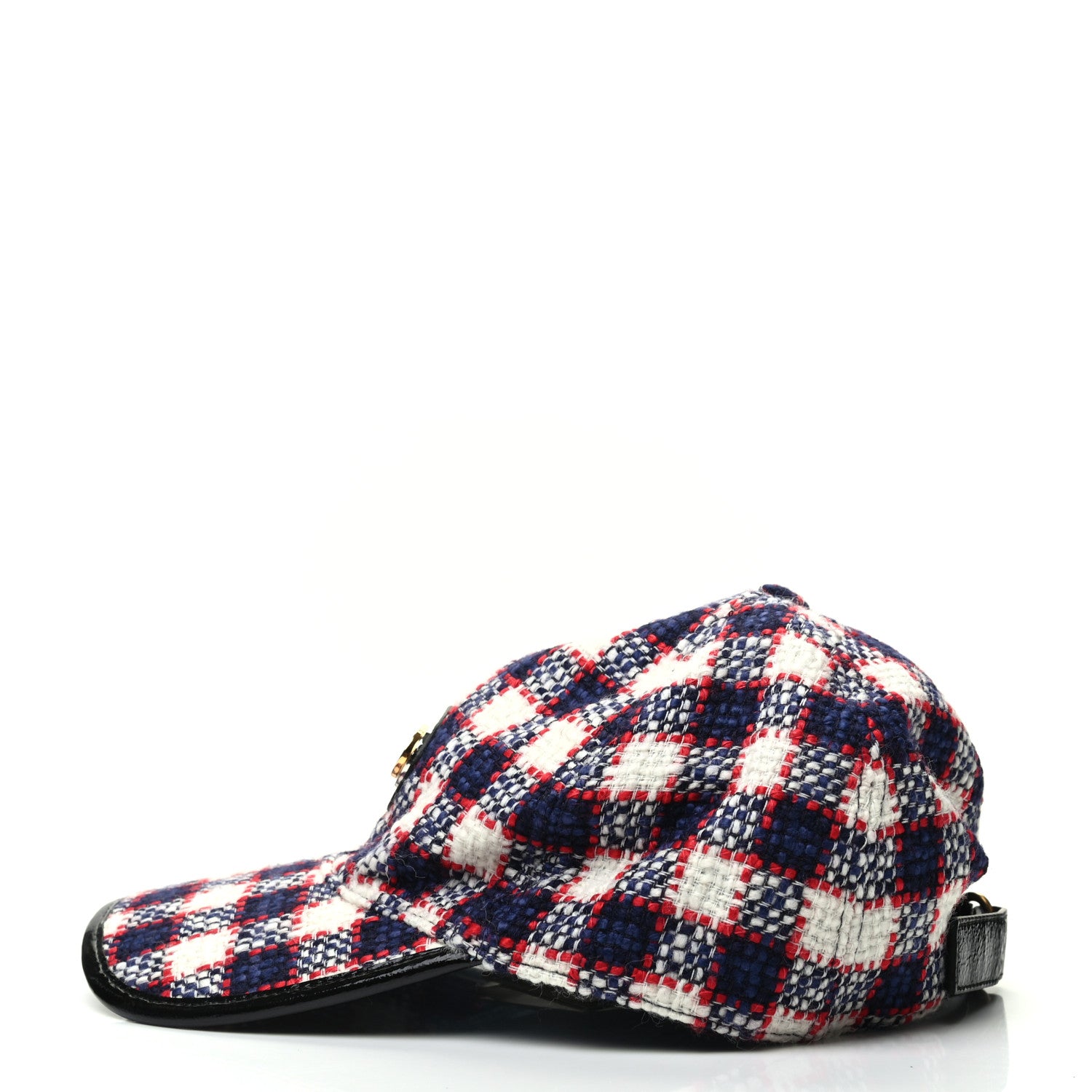 Gucci Vintage Tweed Check Claudia Baseball Hat L White Hibiscus Red Marine 3 of 6
