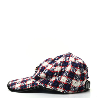Gucci Vintage Tweed Check Claudia Baseball Hat L White Hibiscus Red Marine 3 of 6
