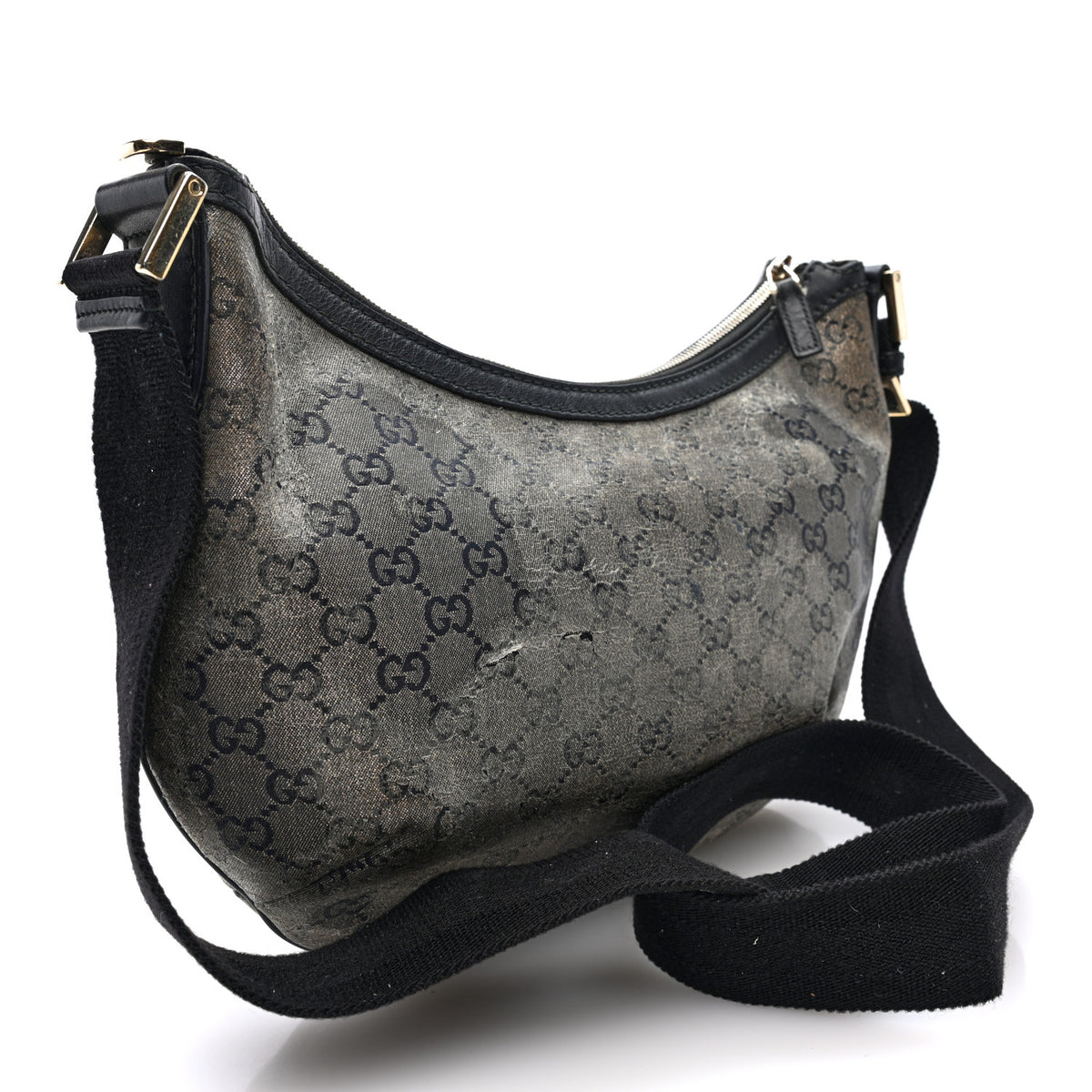 Gucci Lurex Monogram Medium Half Moon Hobo Black 3 of 11