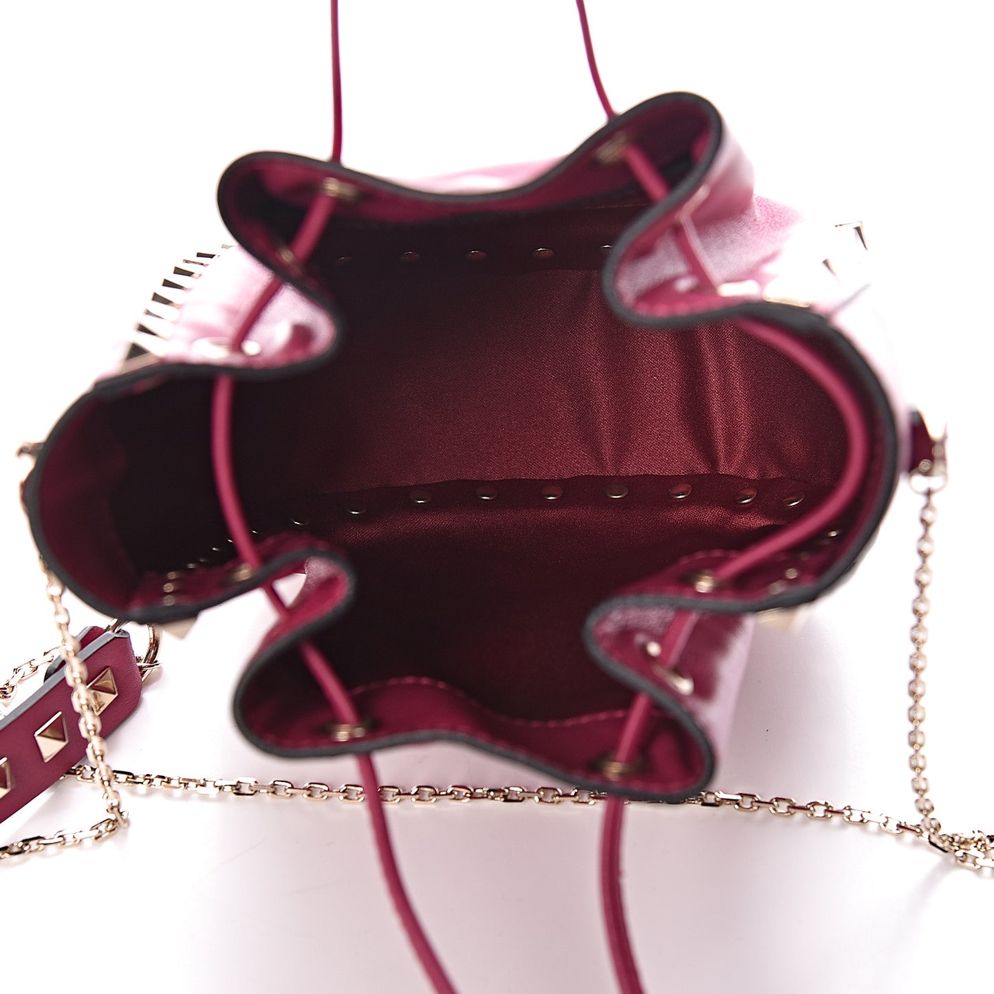 Vitello Mini Rockstud Chain Strap Bucket Bag Deep Cyclamin