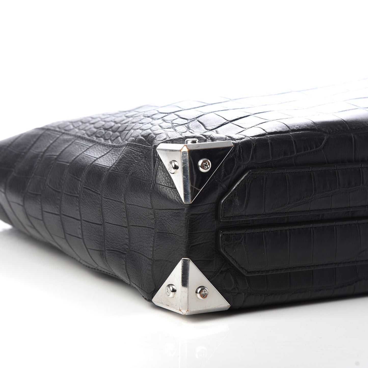Calfskin Crocodile Embossed Prisma Skeletal Tote Black Silver Hardware