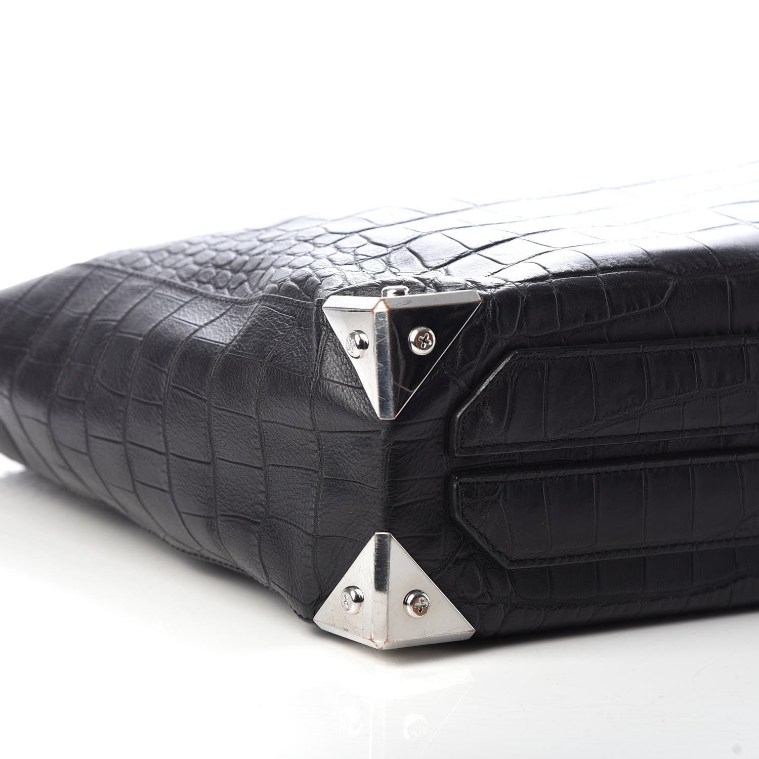 Alexander Wang Calfskin Crocodile Embossed Prisma Skeletal Tote Black Silver Hardware 8 of 9