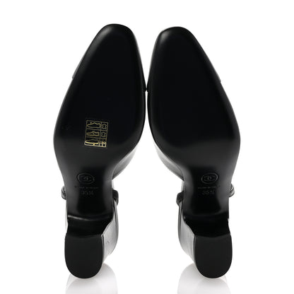 Chanel Lambskin Cap Toe CC Slingback Pumps 35.5 Black Dark Grey 6 of 10