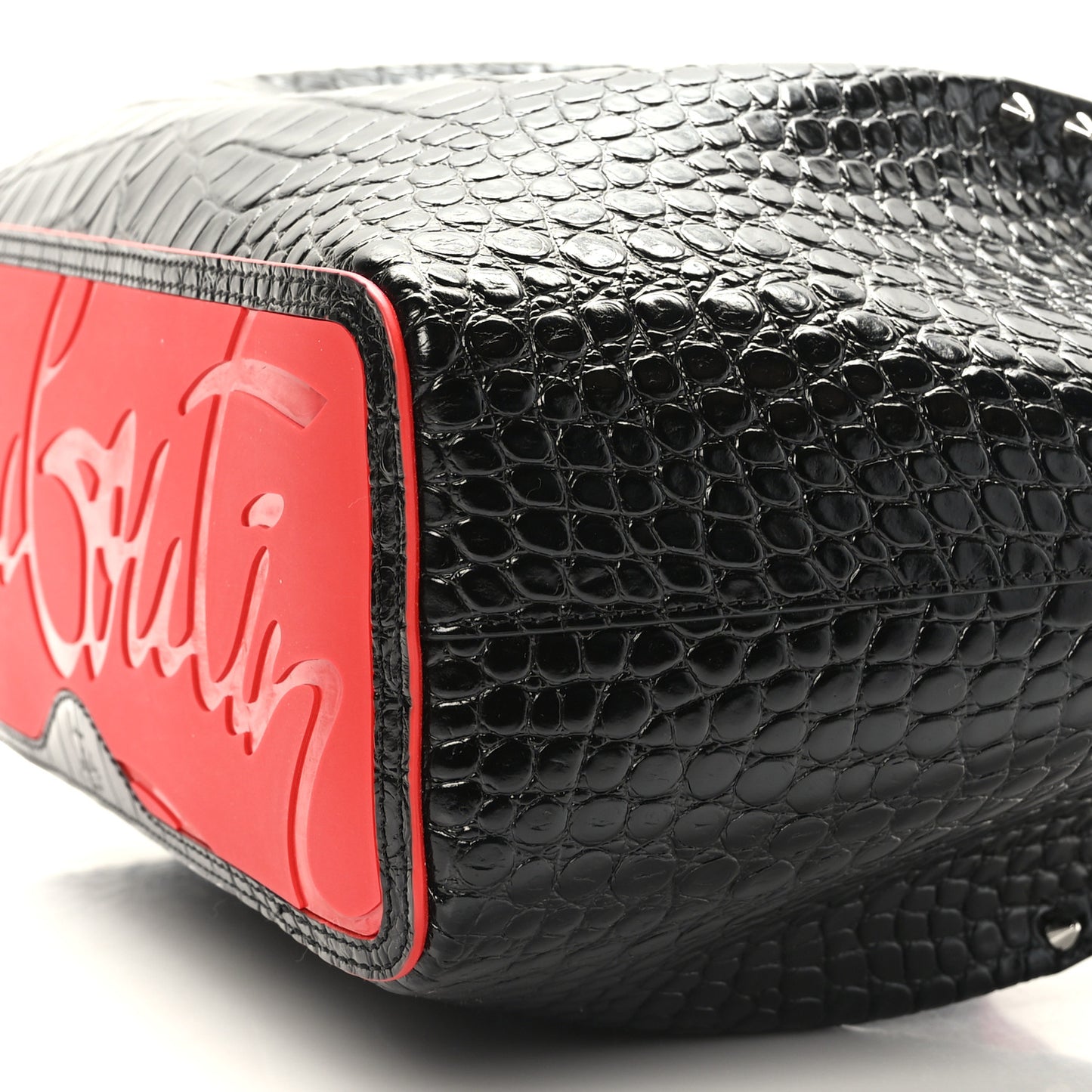 Alligator Embossed Calfskin Spiked Large Cabarock Shopper Tote Black