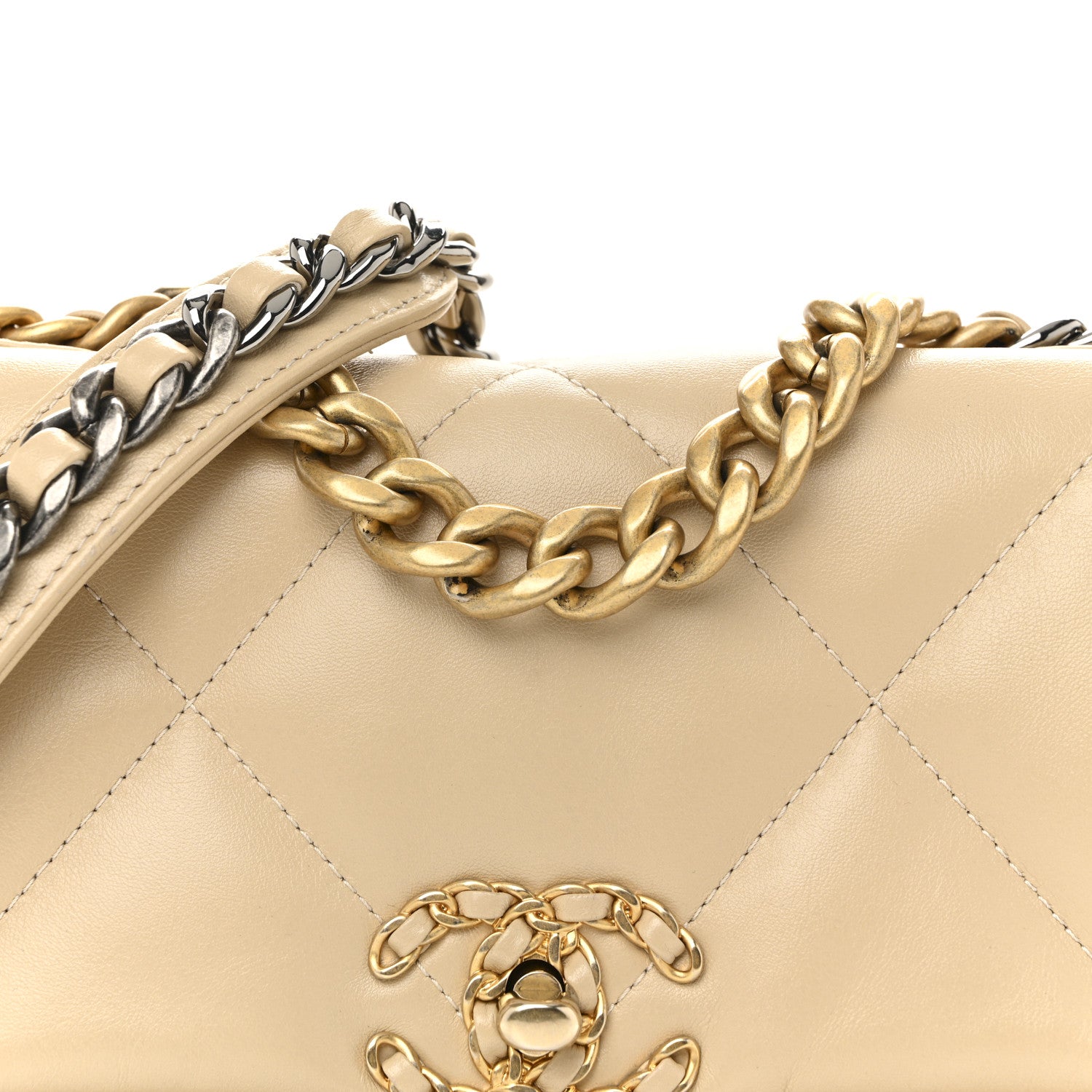 Chanel Lambskin Quilted Medium Chanel 19 Flap Light Beige 1792818
