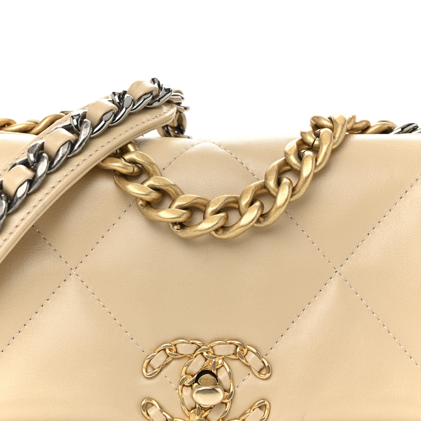 Lambskin Quilted Medium Chanel 19 Flap Light Beige