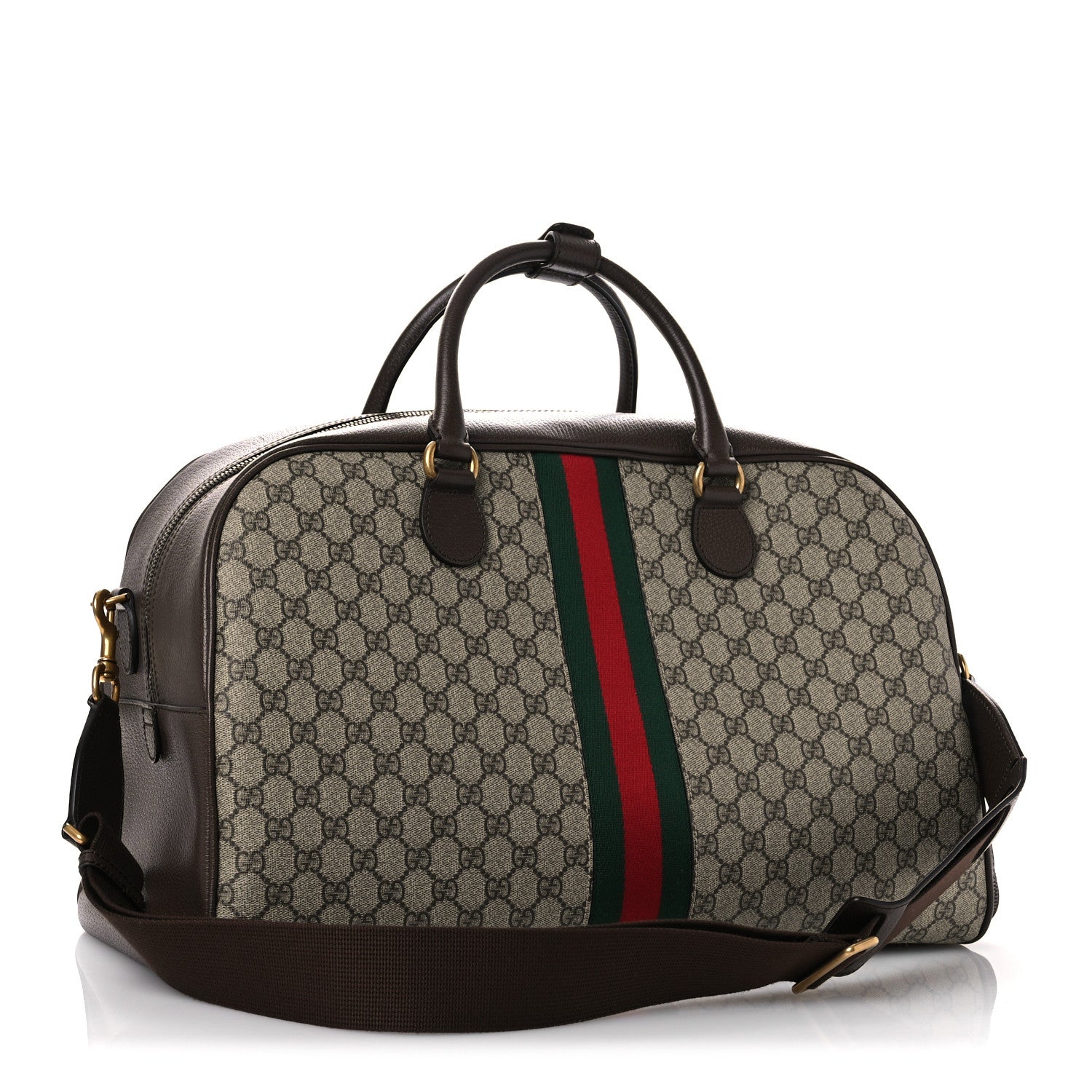Gucci GG Supreme Monogram Textured Dollar Calfskin Web Large Savoy Bowling Bag Beige Ebony New Acero 2 of 9