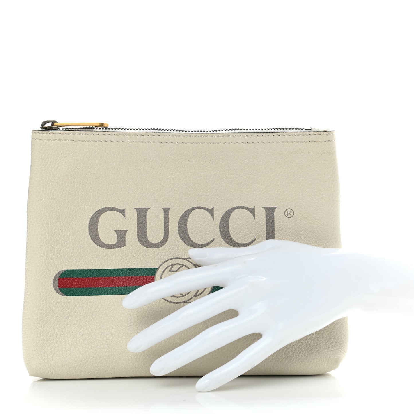 Pebbled Calfskin Medium Logo Portfolio Clutch White