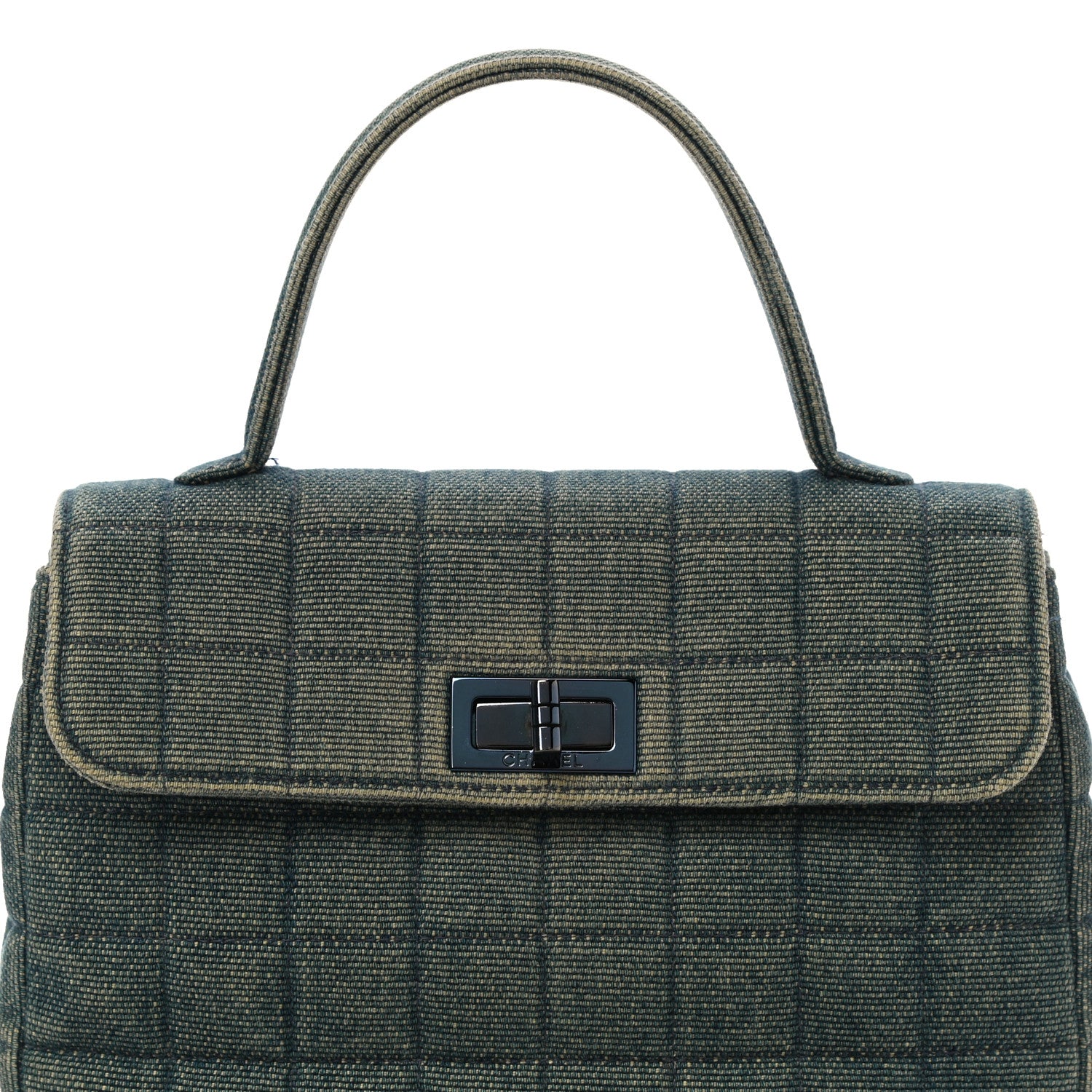 Chanel Denim Quilted Chocolate Bar Mademoiselle Top Handle Bag 9 of 9