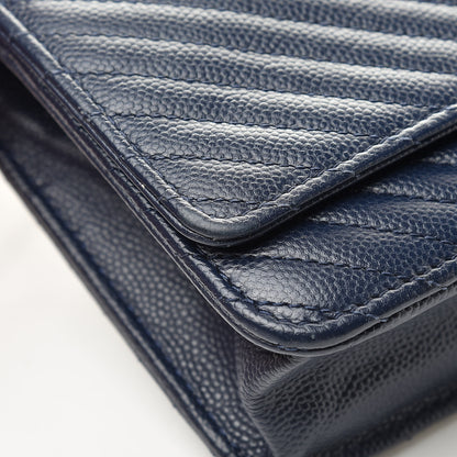 Chanel Caviar Chevron Quilted Wallet On Chain WOC Navy 14 of 17