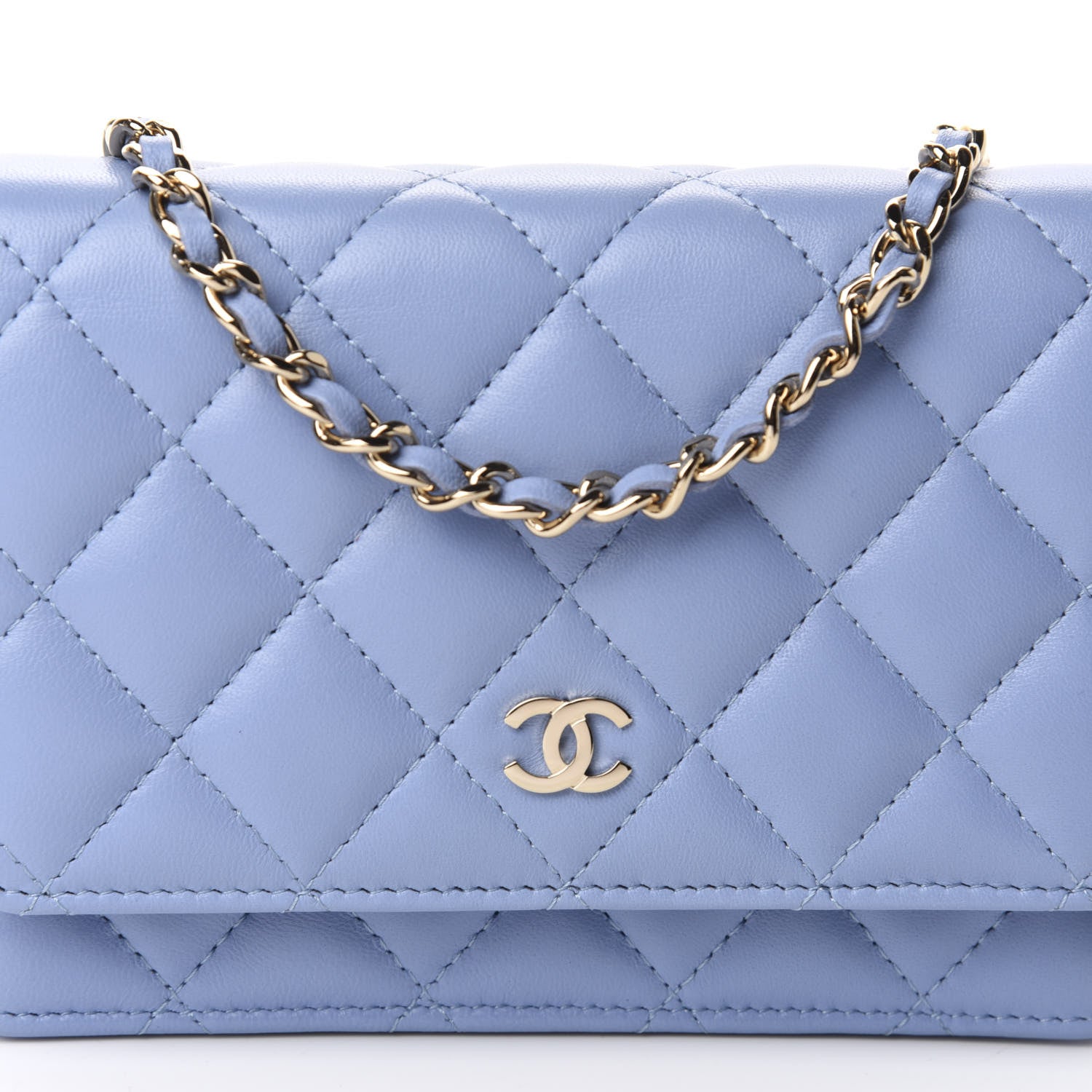 Chanel Lambskin Quilted Mini Wallet On Chain WOC Light Blue 10 of 11