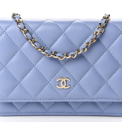 Chanel Lambskin Quilted Mini Wallet On Chain WOC Light Blue 10 of 11
