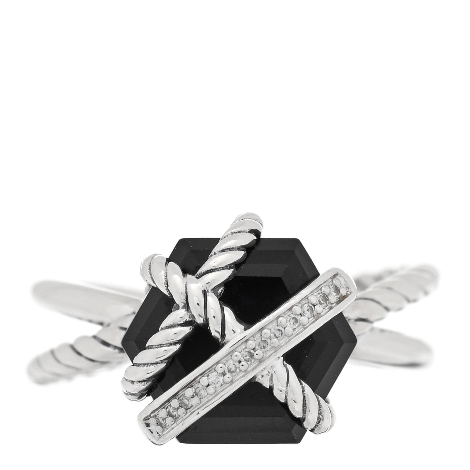 David Yurman Sterling Silver Diamond Black Onyx 10mm Cable Wrap Ring 52 6 1 of 4