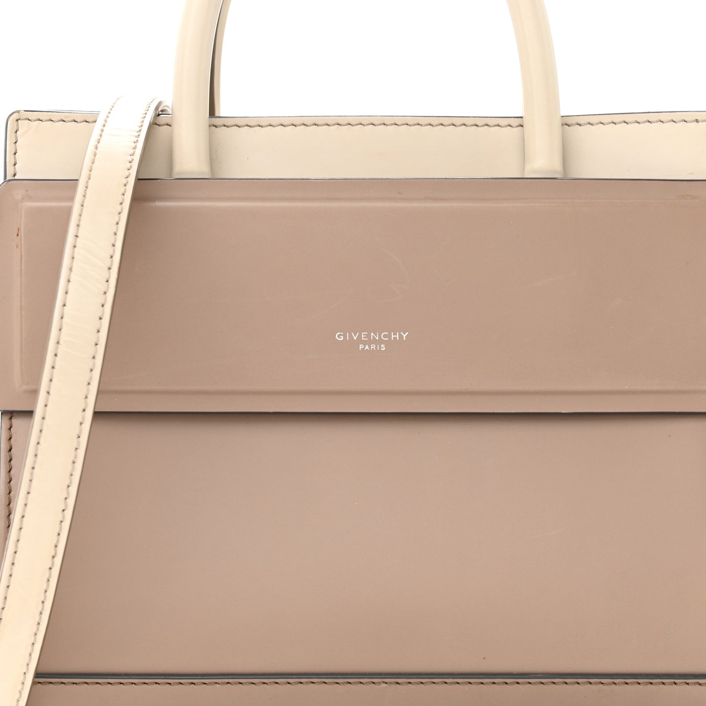 Smooth Calfskin Bi-Color Mini Horizon Satchel Linen Off-White