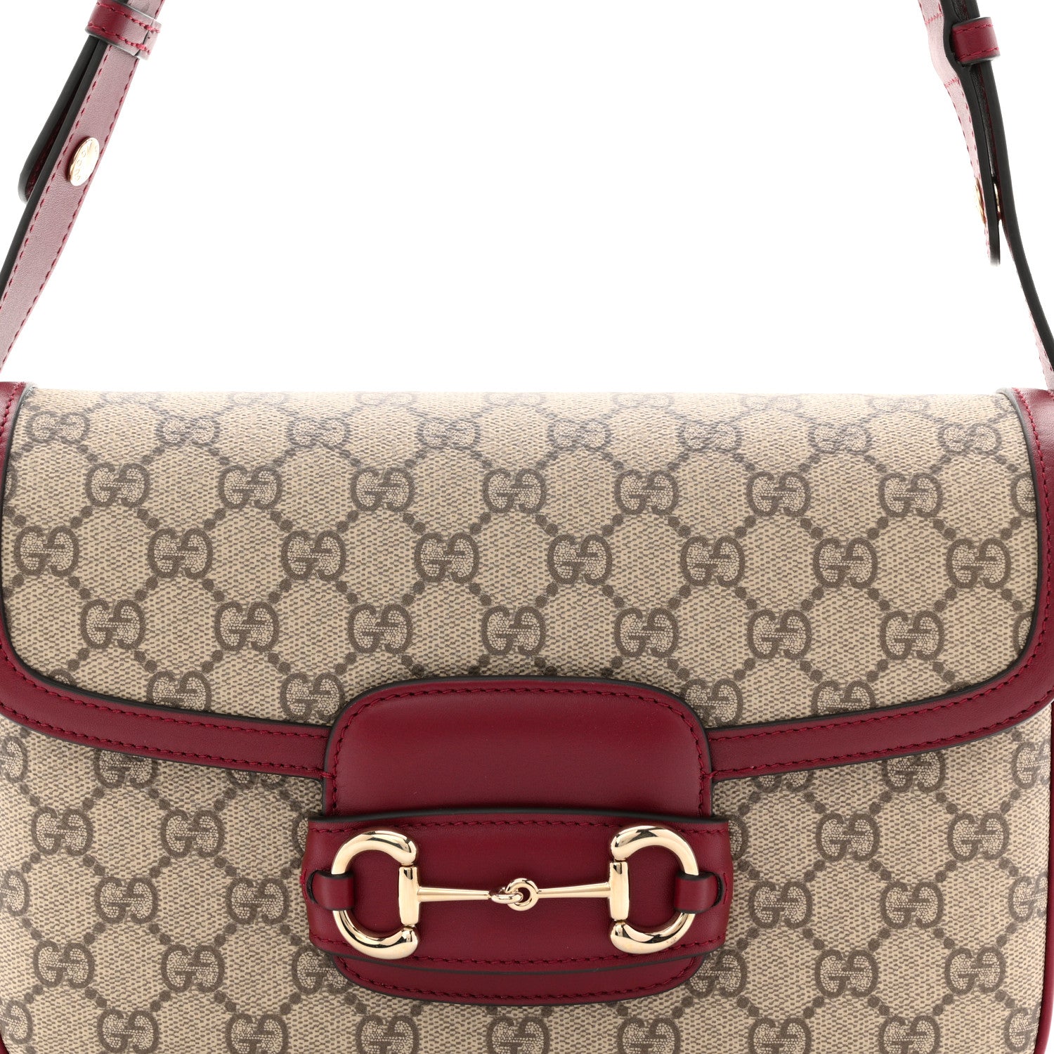 Gucci GG Supreme Monogram Horsebit 1955 Soft Small Shoulder Bag Beige Ebony Rosso Ancora 8 of 11