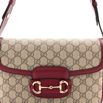 Gucci GG Supreme Monogram Horsebit 1955 Soft Small Shoulder Bag Beige Ebony Rosso Ancora 8 of 11