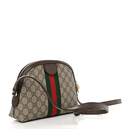 Gucci GG Supreme Monogram Textured Dollar Calfskin Web Small Ophidia Dome Shoulder Bag Beige Ebony New Acero 3 of 9