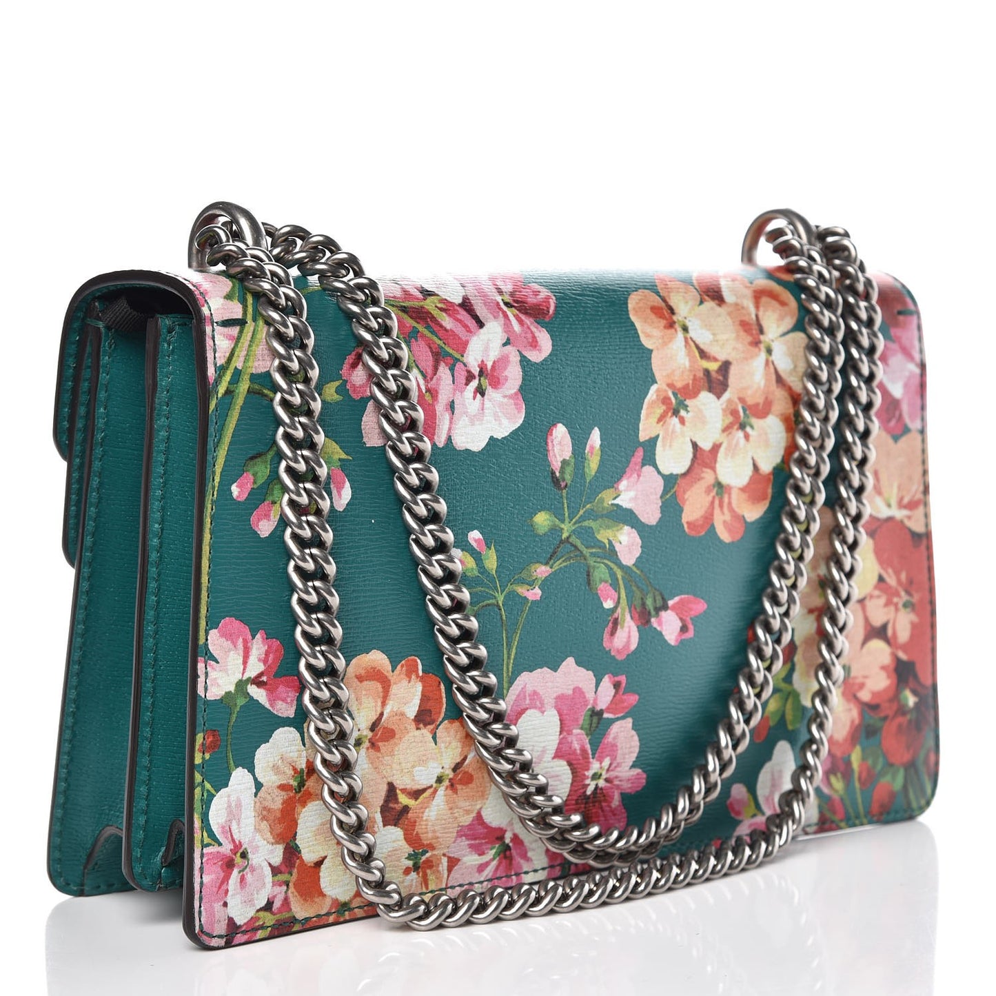 Calfskin Blooms Print Small Dionysus Shoulder Bag Bright Emerald Multicolor