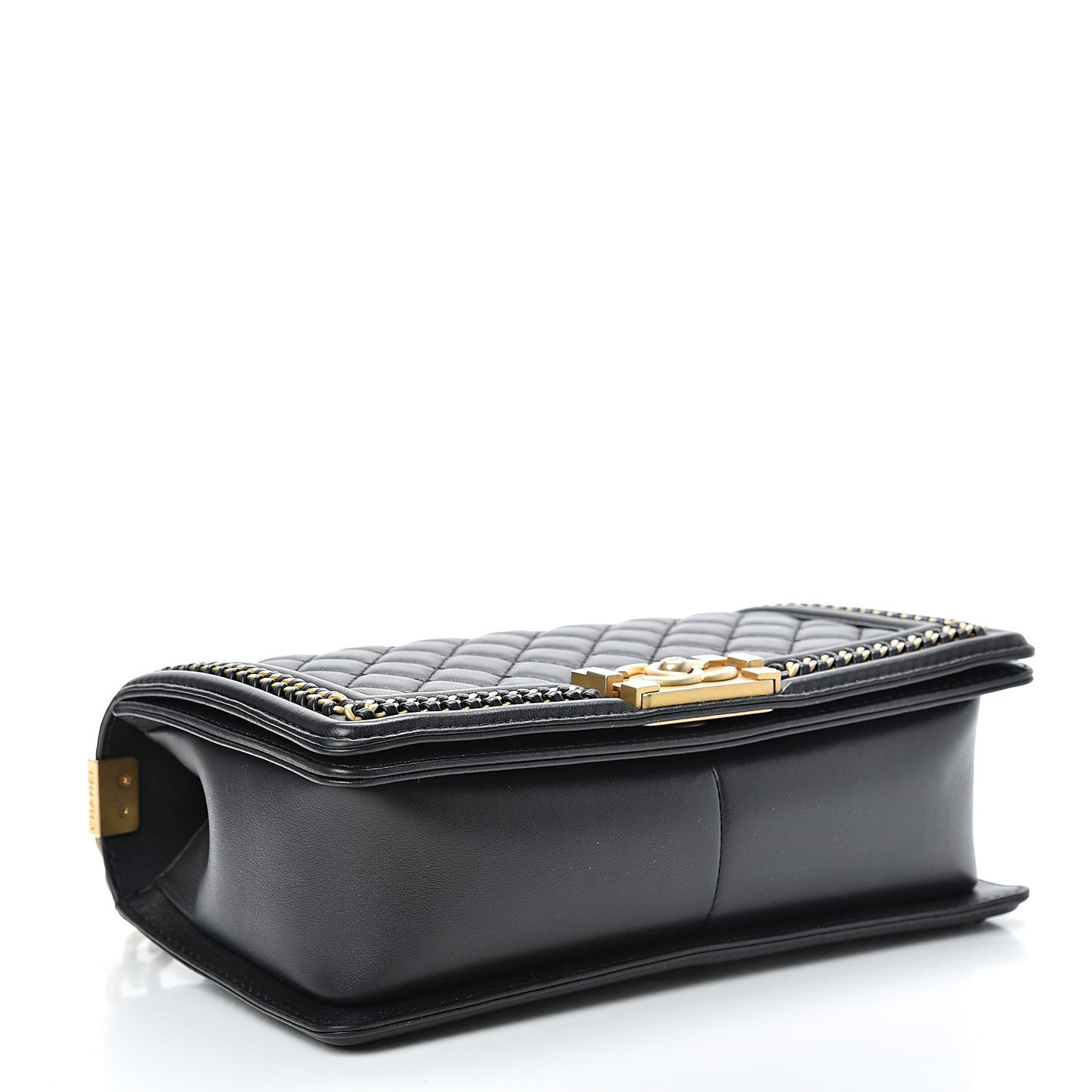 Calfskin Quilted Medium Boy Top Handle Flap Black