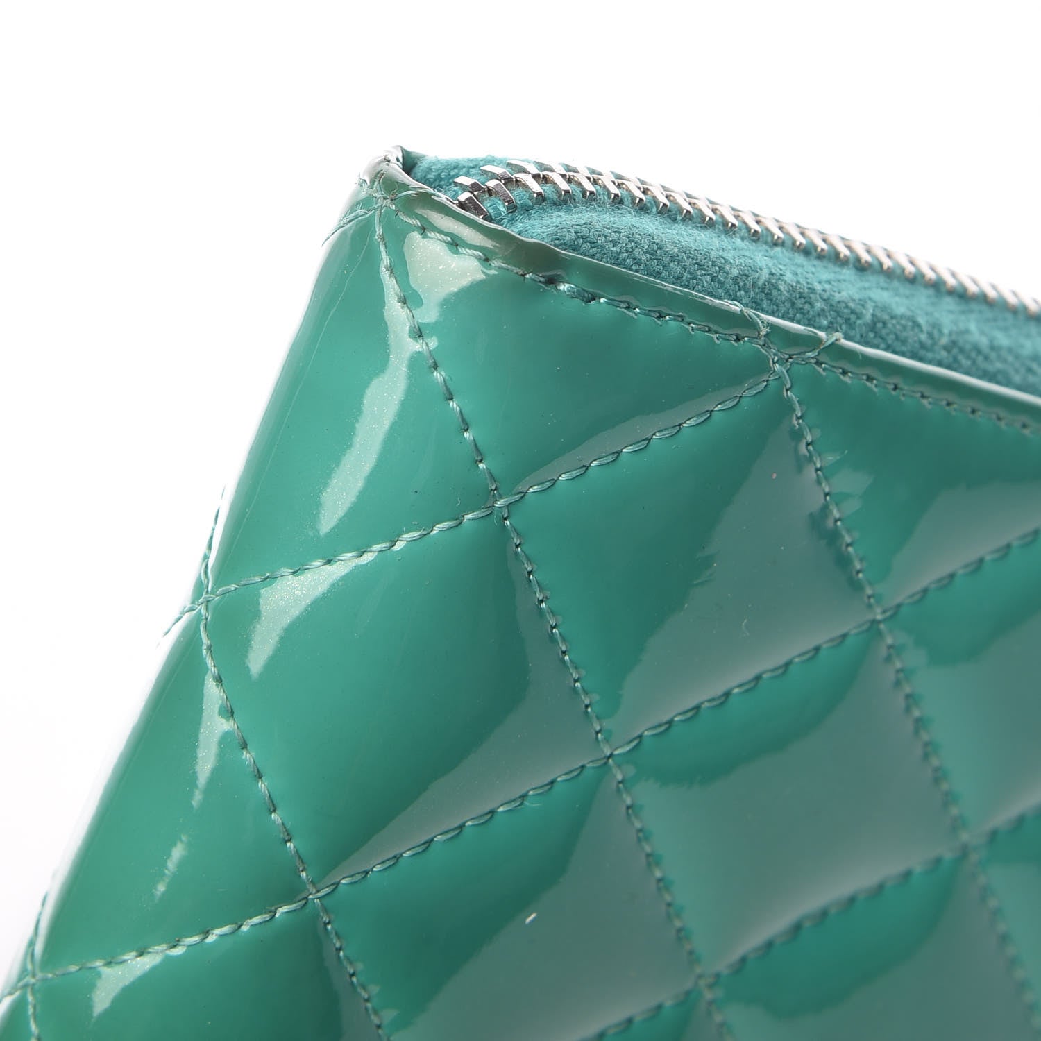Chanel Patent Calfskin Quilted Large Gusset Zip Around Wallet Green 18 of 19