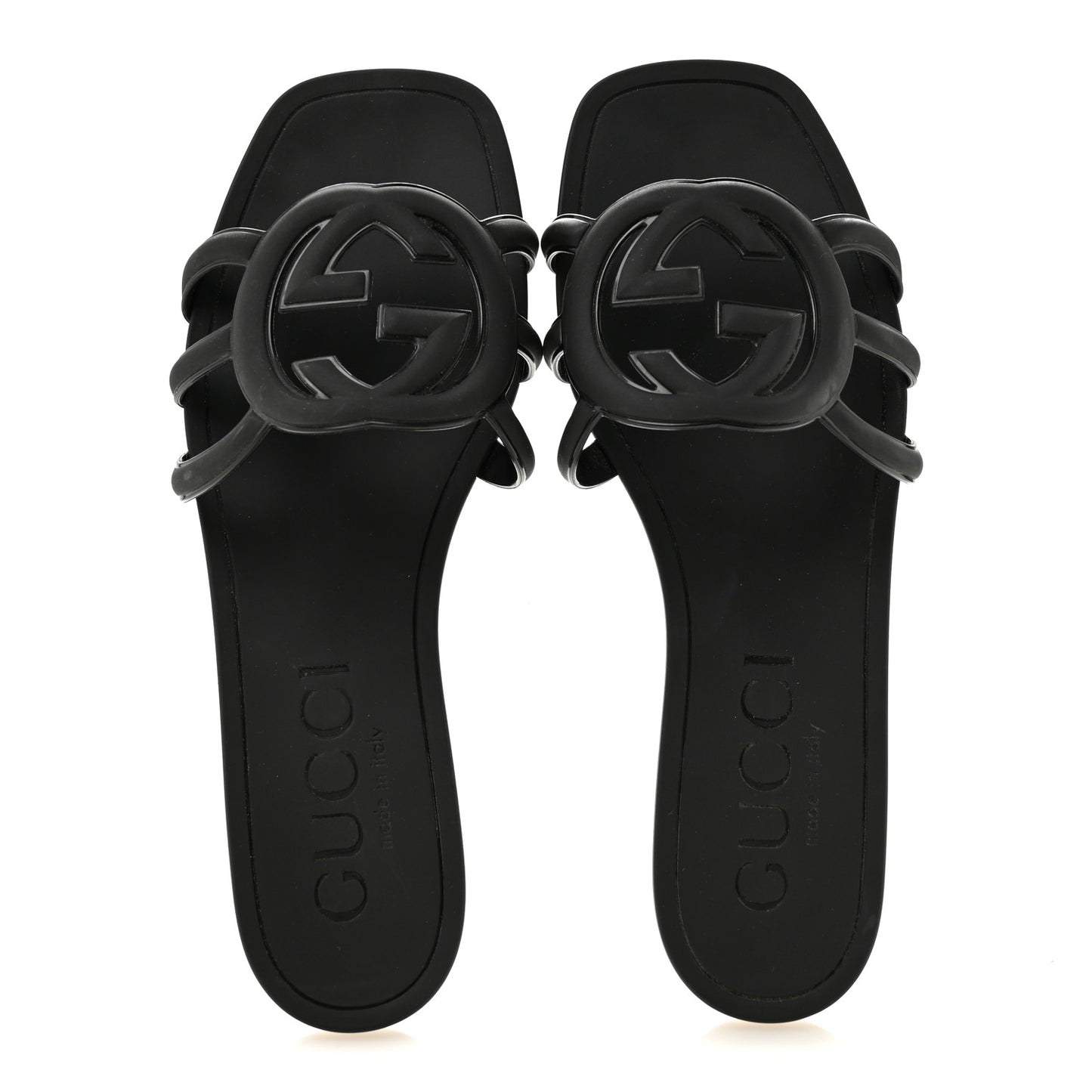 Rubber Womens Interlocking G Slide Sandals 36 Black