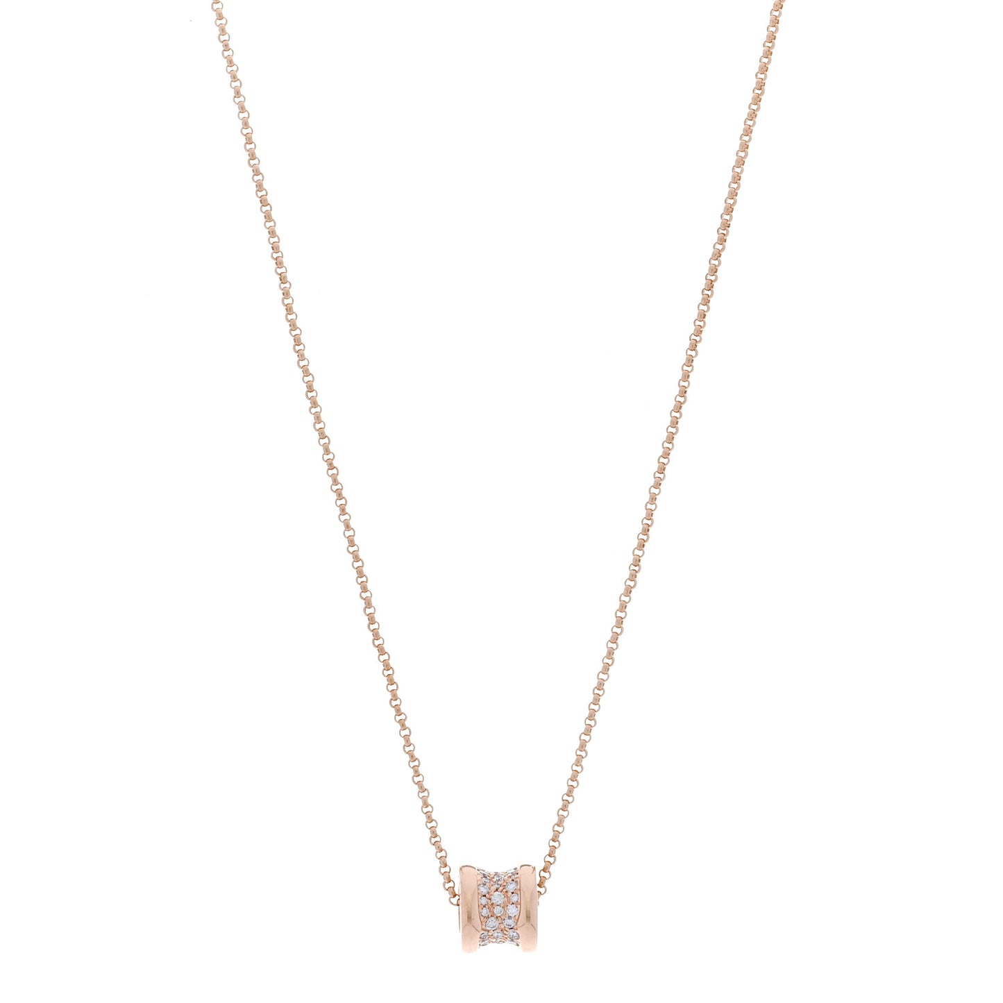 18K Rose Gold Diamond Small B.Zero1 Pave Pendant Necklace