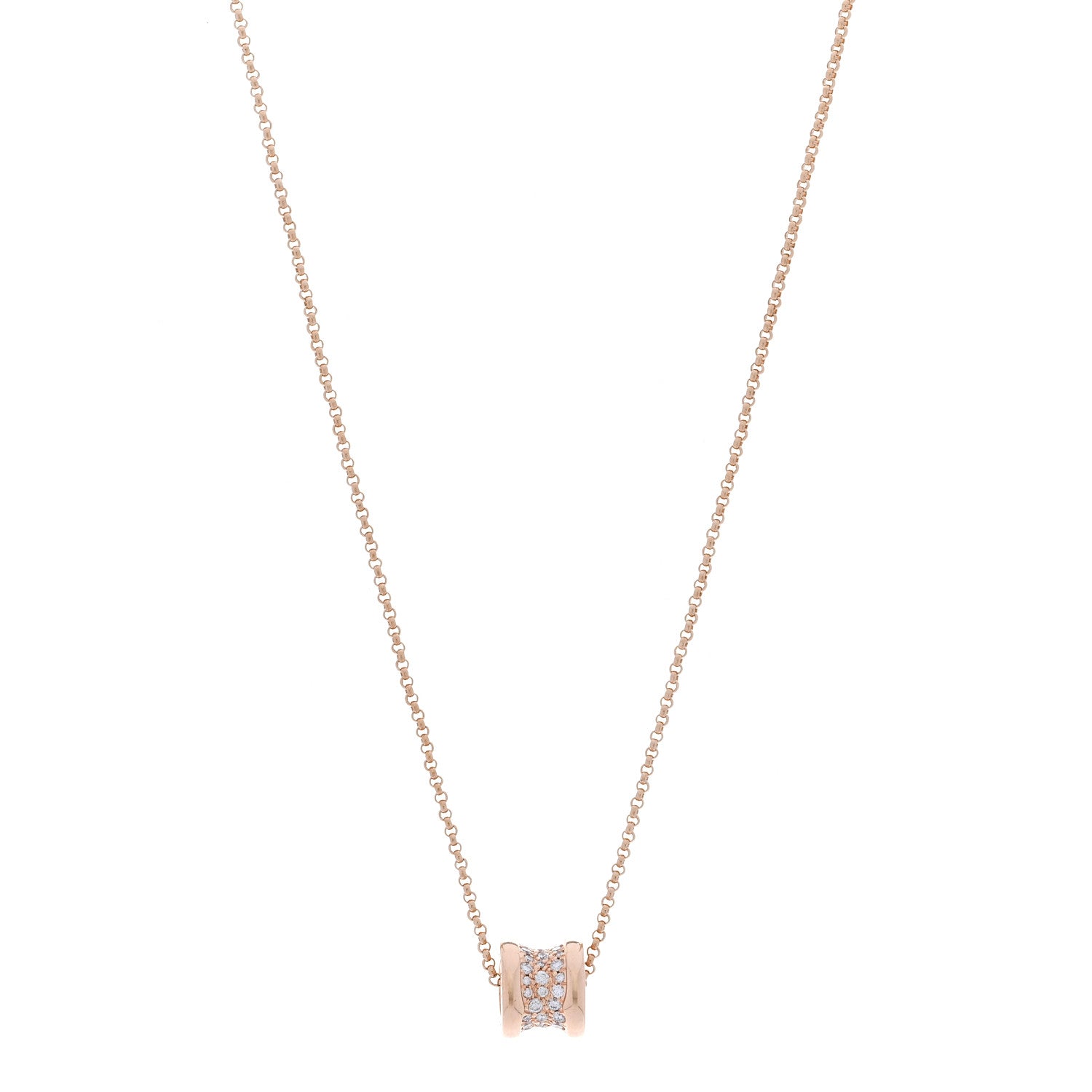 Bulgari 18K Rose Gold Diamond Small B.Zero1 Pave Pendant Necklace 1 of 6