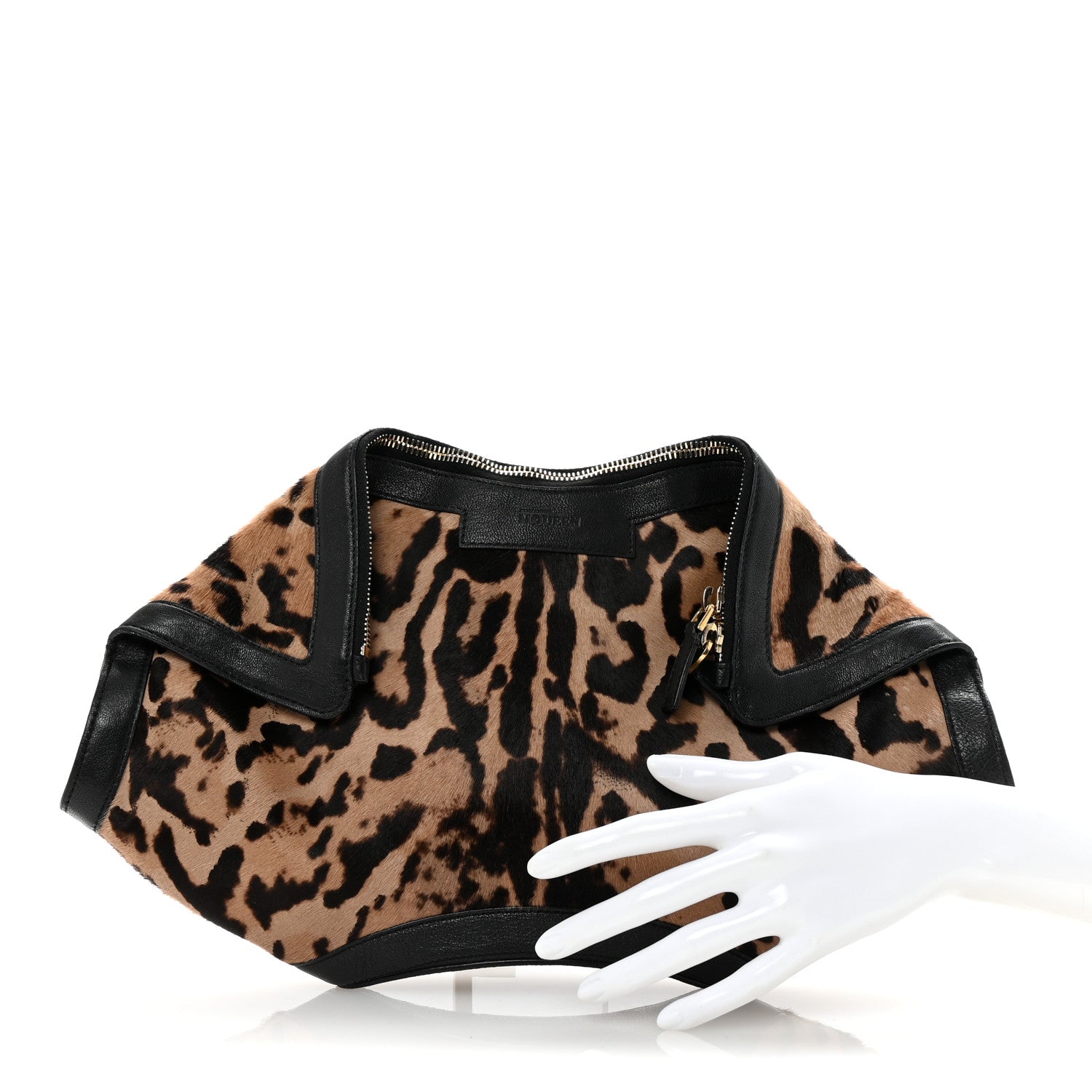 macachan Alexander McQueen Calf Hair Leopard Print De Manta Clutch Brown