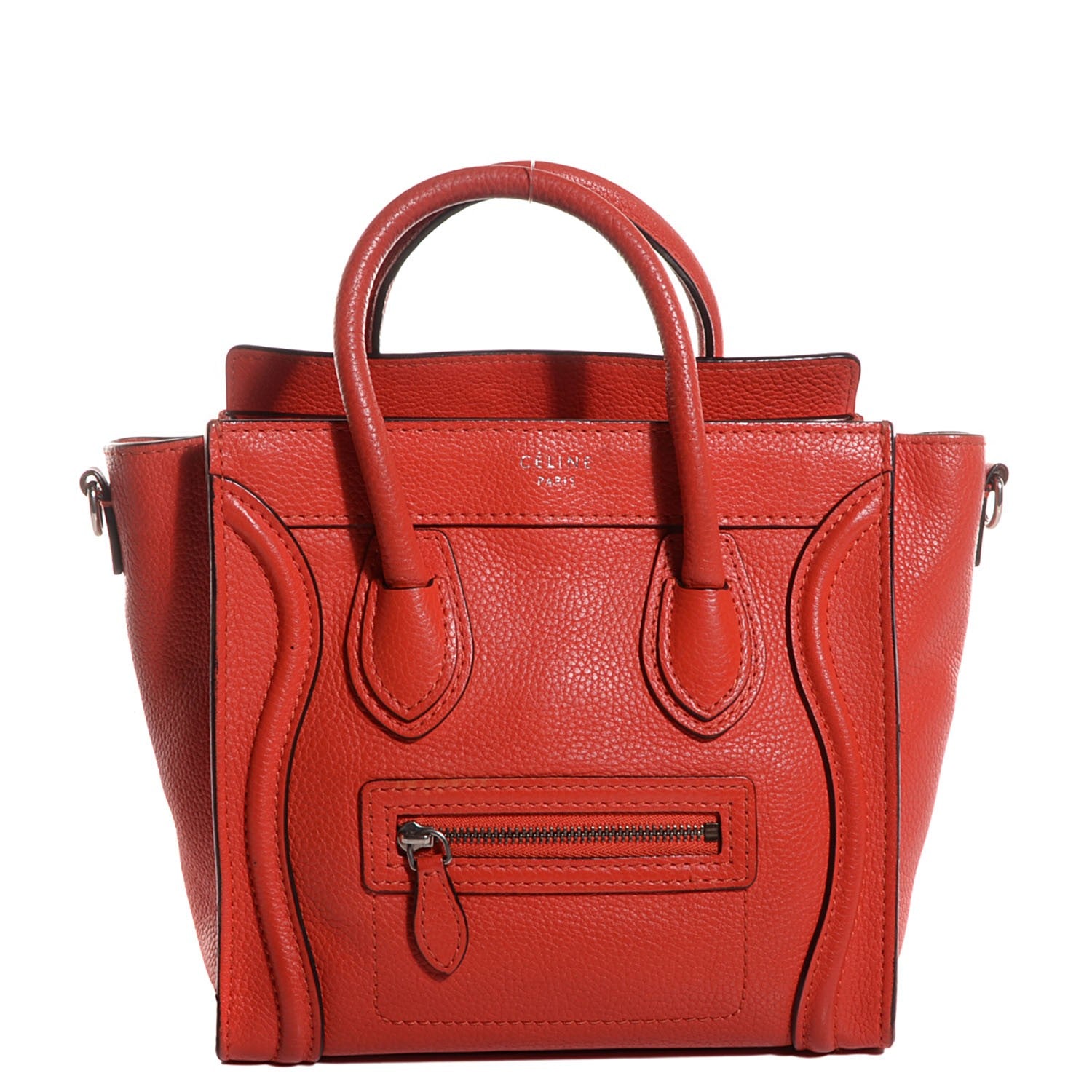 Celine Drummed Calfskin Nano Luggage Vermillion 1 of 8