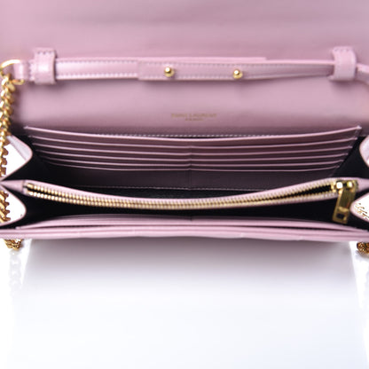 Saint Laurent Grain De Poudre Matelasse Chevron Monogram Chain Wallet Tender Pink 5 of 8