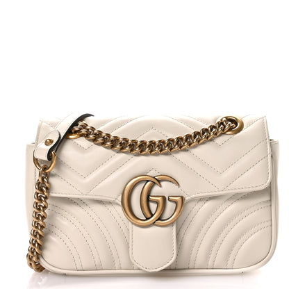 Gucci Calfskin Matelasse Mini GG Marmont Shoulder Bag White 1 of 11