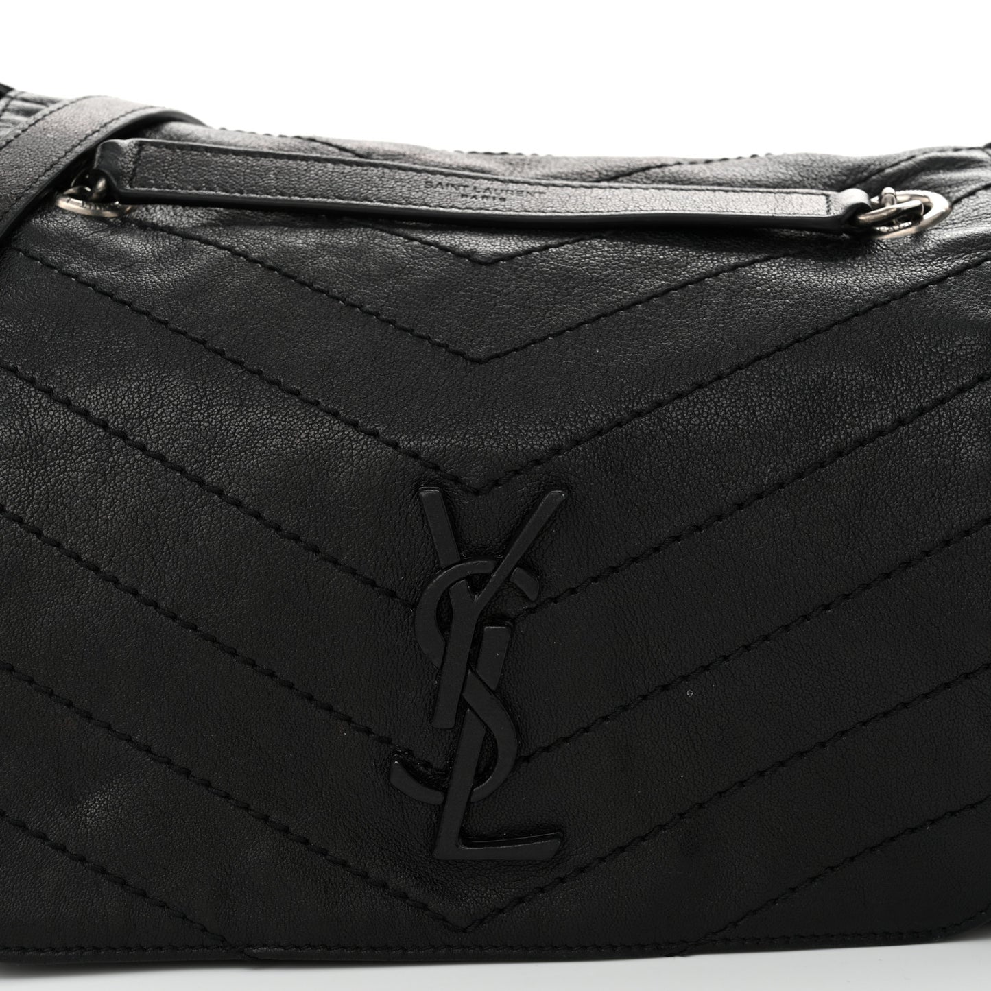 Pebbled Lambskin Chevron Monogram Large Nolita Black