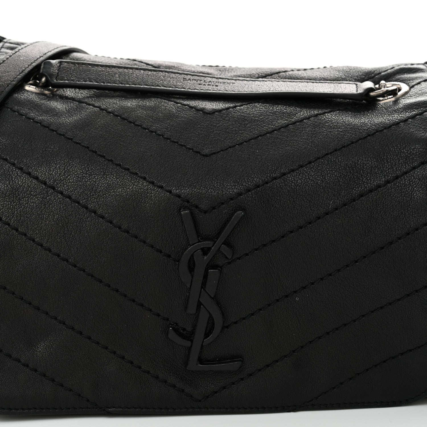 Saint Laurent Pebbled Lambskin Chevron Monogram Large Nolita Black 8 of 11