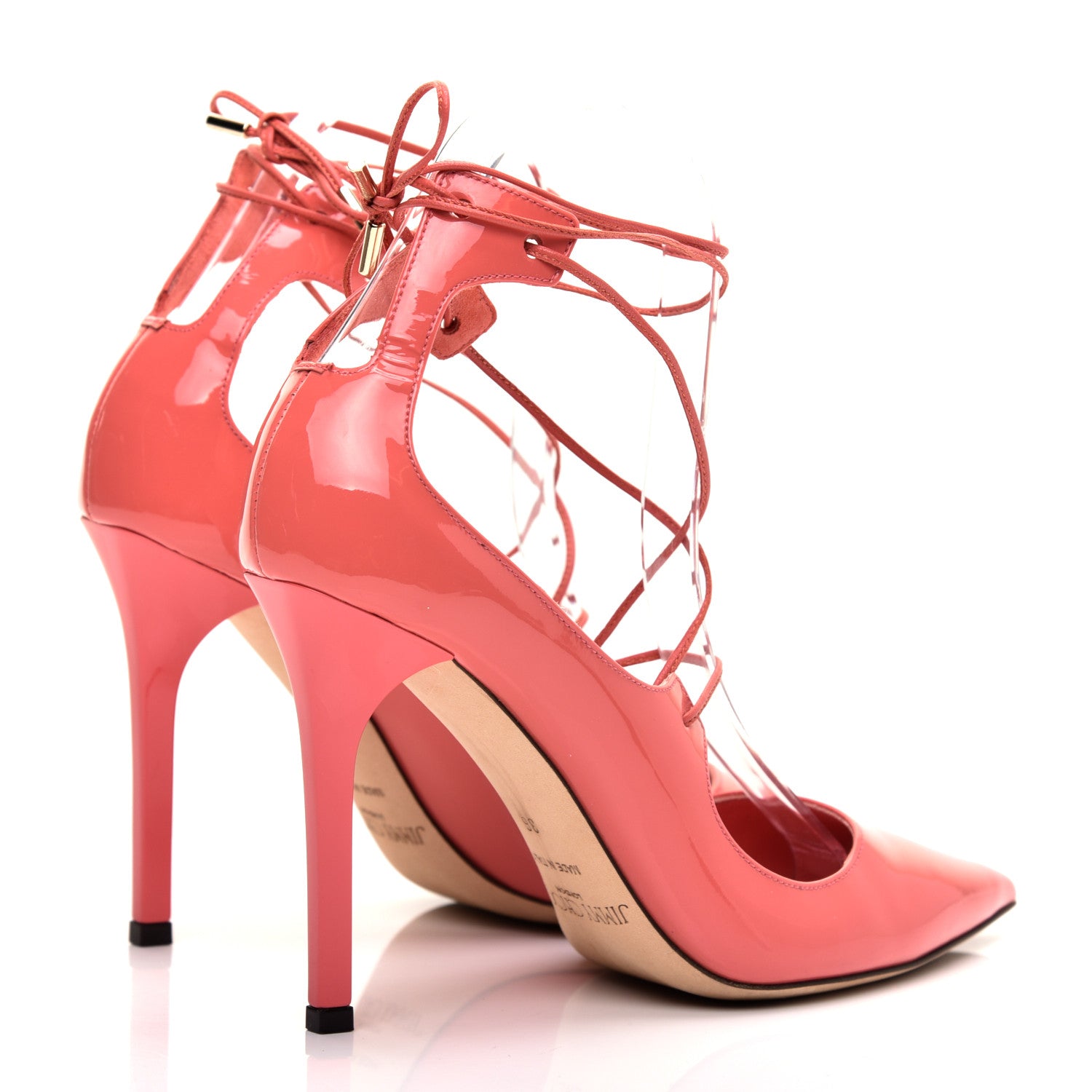 Jimmy Choo Patent Vita 100 Lace Up Pumps 36 Coral Pink 4 of 8