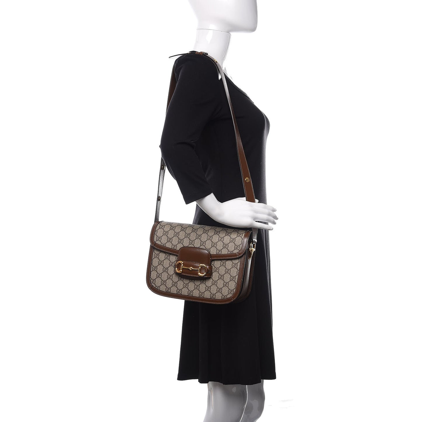 GG Supreme Monogram Horsebit 1955 Shoulder Bag Beige Brown Sugar