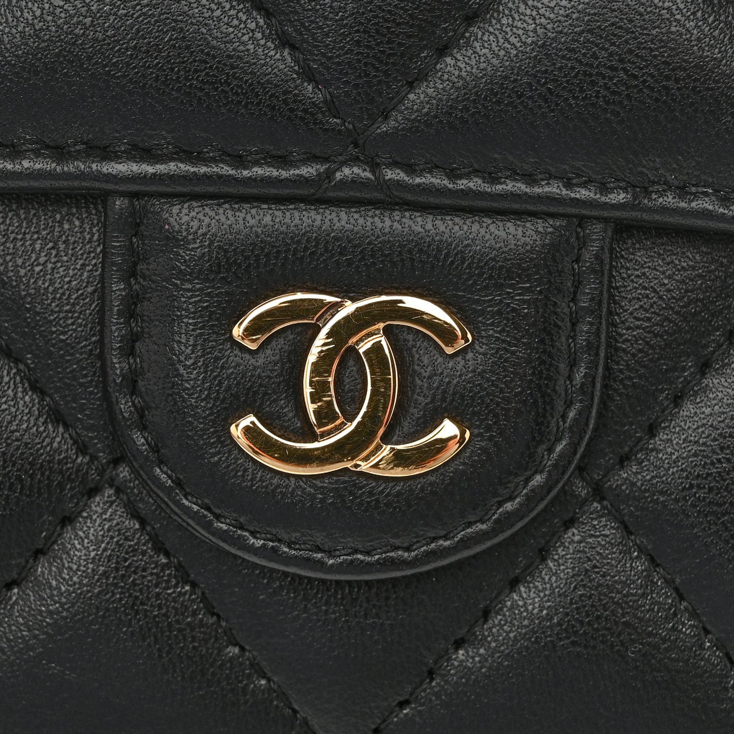 Lambskin Quilted Large Gusset Flap Wallet Black