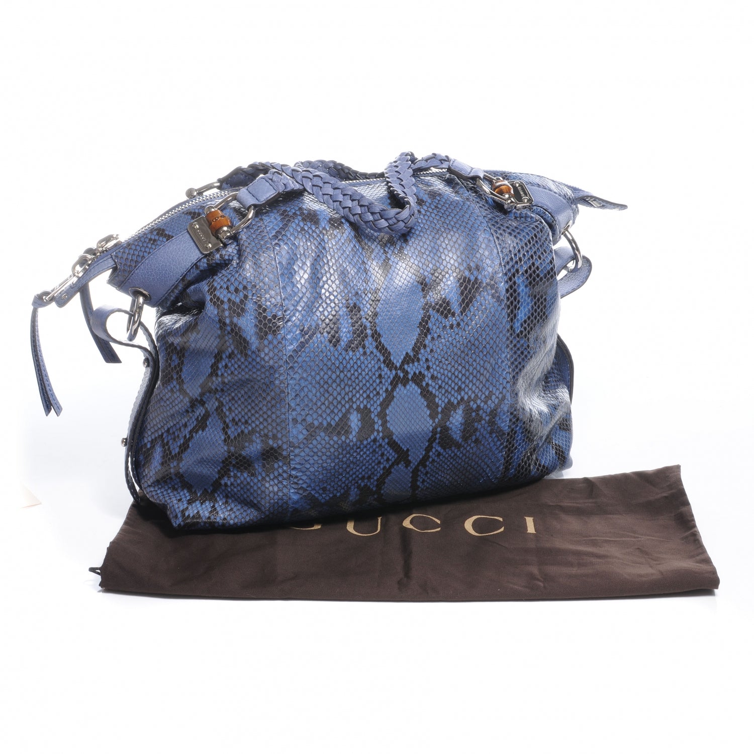 Gucci Python Bamboo Bar Large Tote Blue 5 of 8