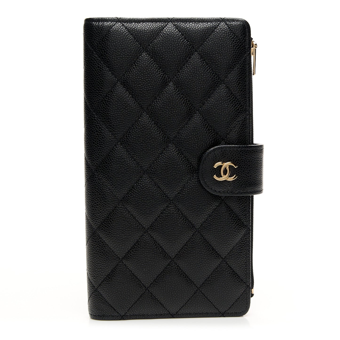 Caviar Quilted Long Zipped Wallet Black