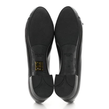 Prada Nappa Vernice Cap Toe Logo Bow Ballerina Flats 35 Black 5 of 14