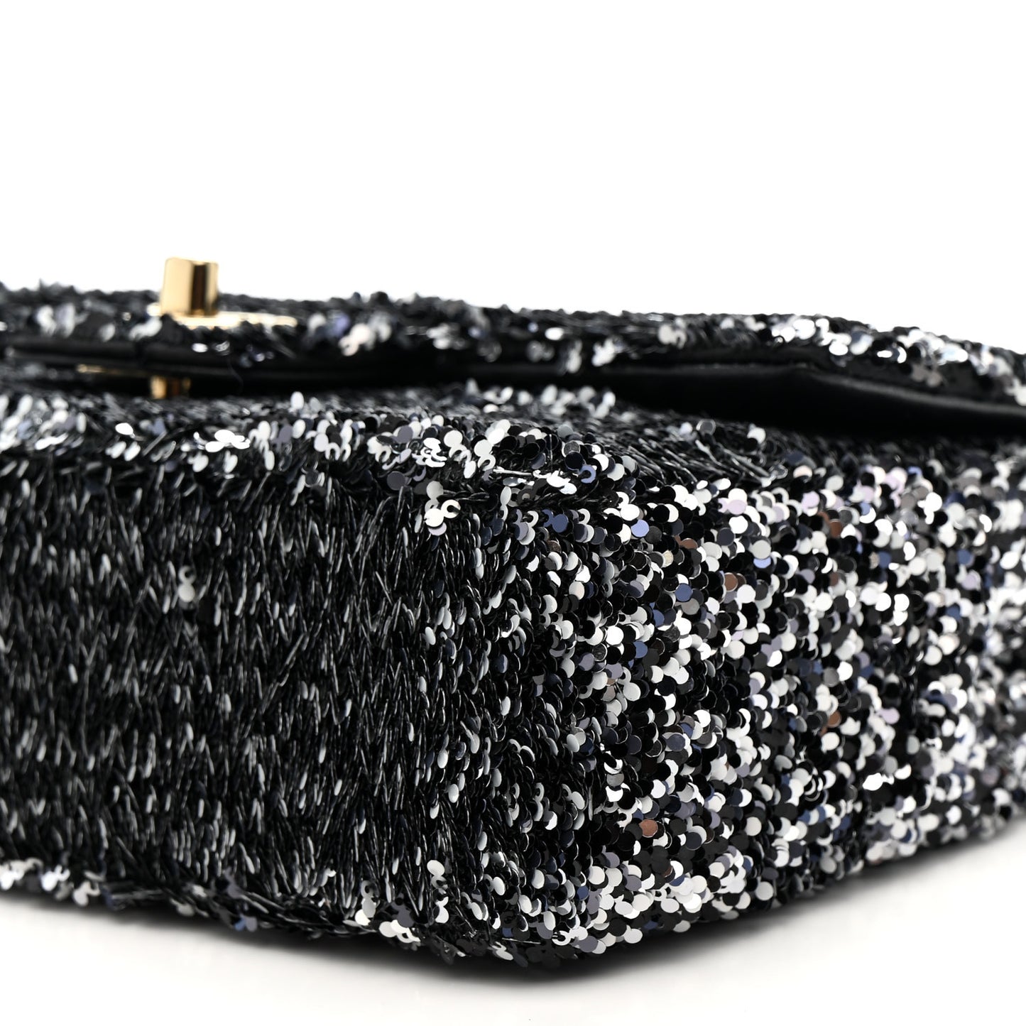 Sequin Quilted Small Single Flap Black White Grey