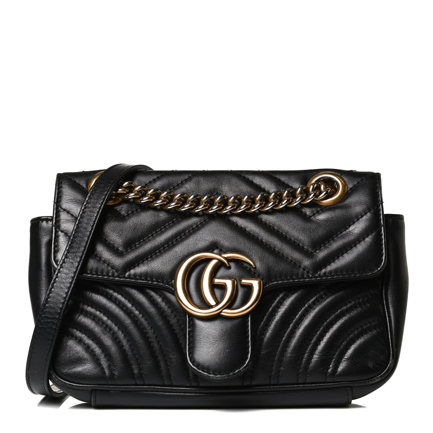 Calfskin Matelasse Mini GG Marmont Shoulder Bag Black
