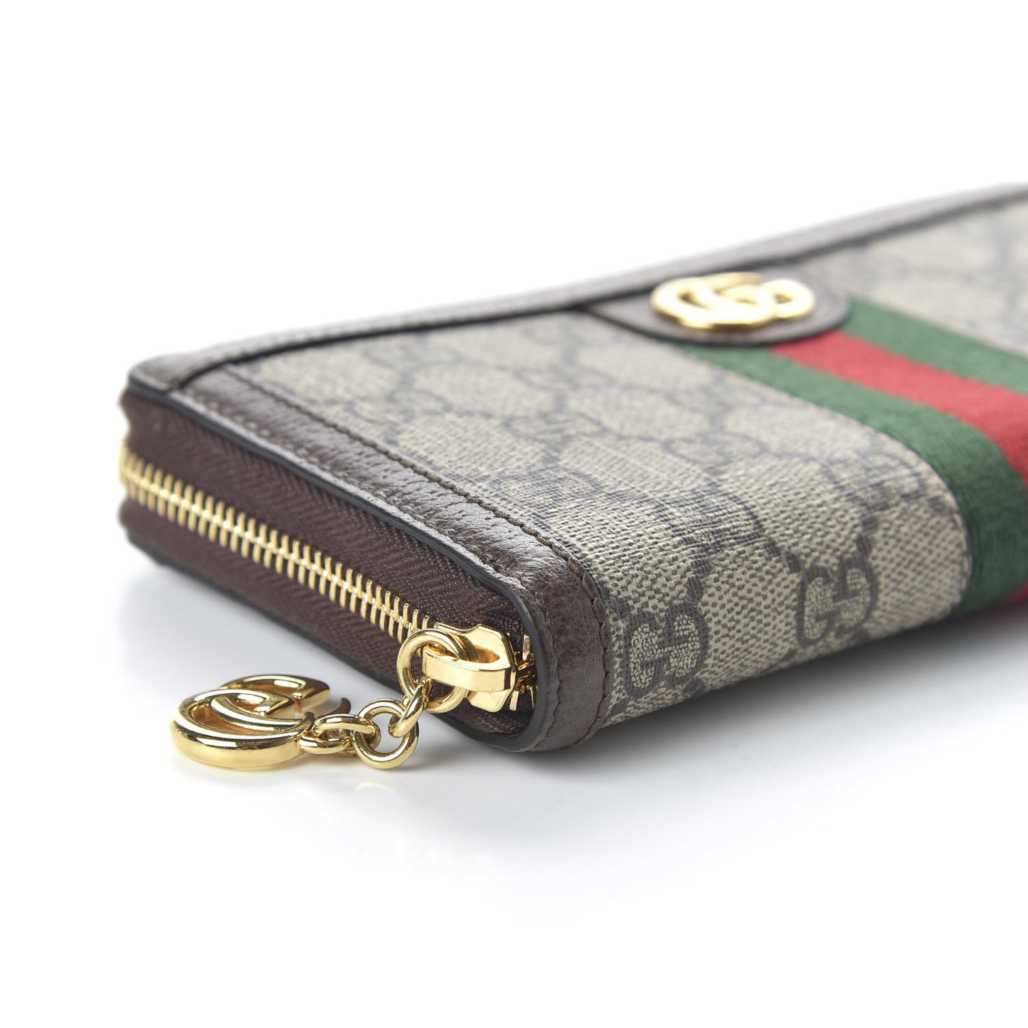 GG Supreme Monogram Web Ophidia Zip Around Wallet Brown