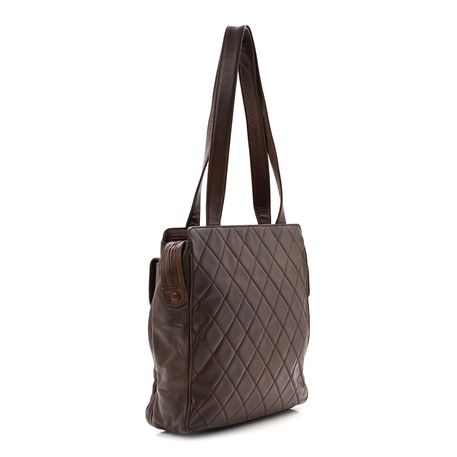 Chanel Lambskin Quilted Front Pocket Shopping Tote Brown 1865193